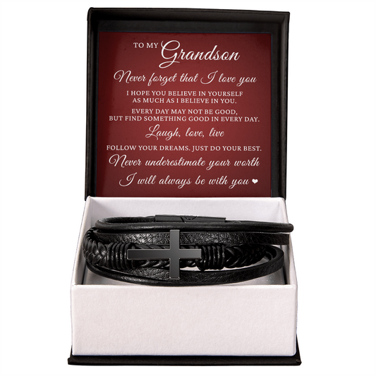 Men's Cross Bracelet - To My Grandson "Just Do Your Best"