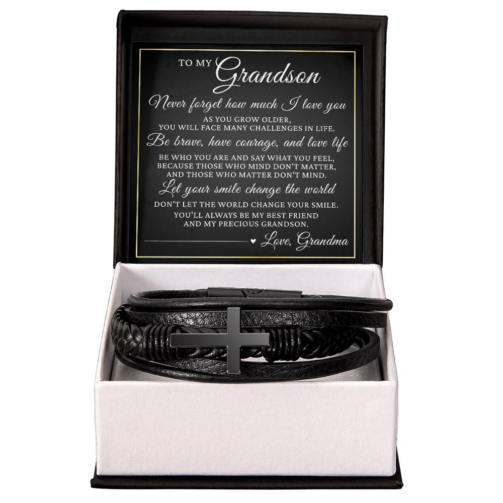 Men's Cross Bracelet - To My Grandson "Let Your Smile Change the World"