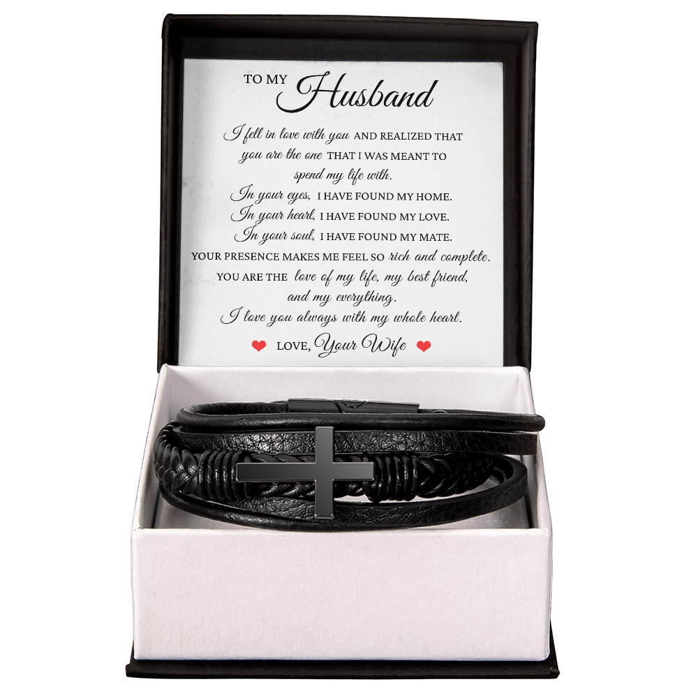 Men's Cross Bracelet - To My Husband "You Are The Love of My Life"