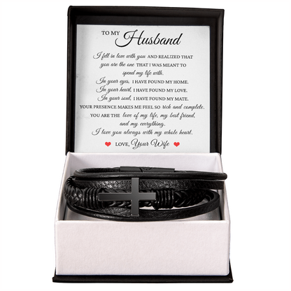 Men's Cross Bracelet - To My Husband "You Are The Love of My Life"
