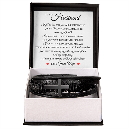 Men's Cross Bracelet - To My Husband "You Are The Love of My Life"