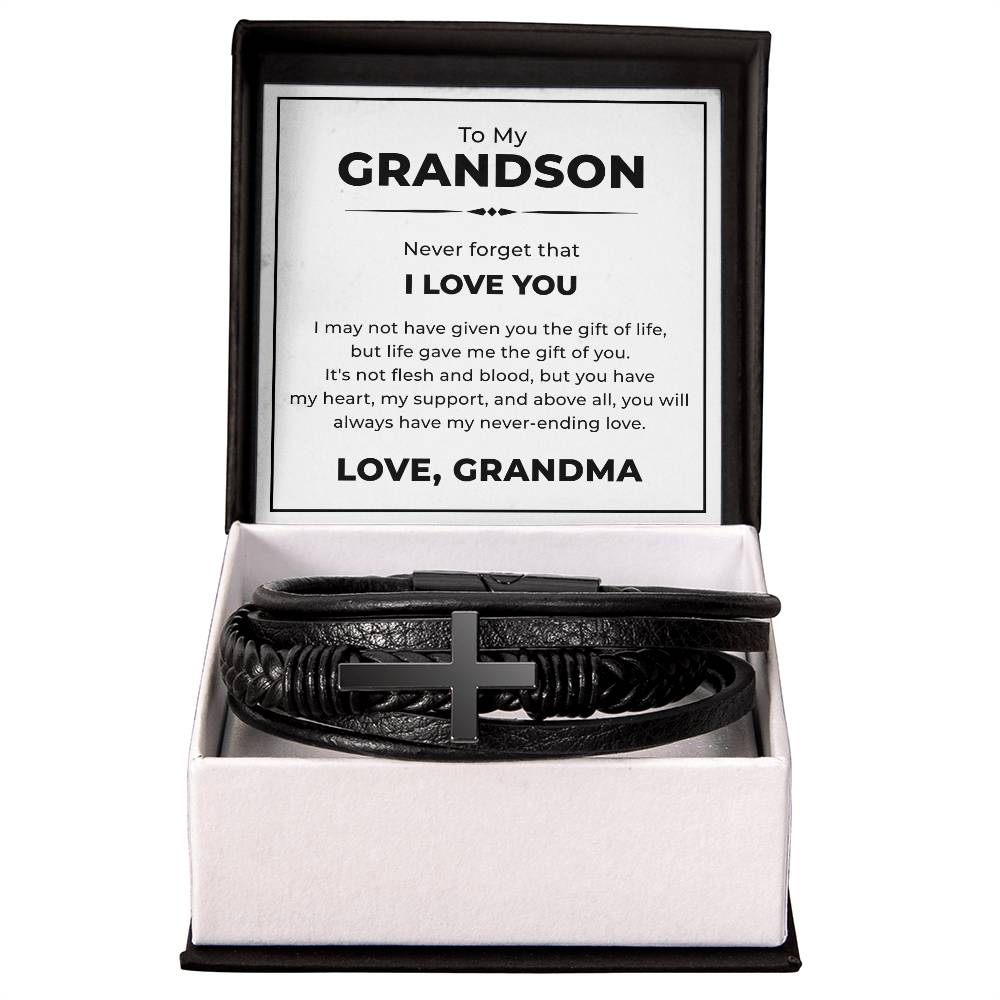 Men's Cross Bracelet - To My Grandson "I Love You"