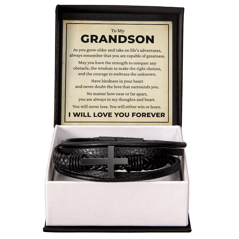 Men's Cross Bracelet - To My Grandson "Have Kindness In Your Heart"
