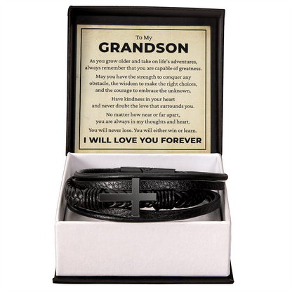 Men's Cross Bracelet - To My Grandson "Have Kindness In Your Heart"