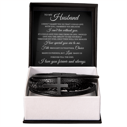 Men's Cross Bracelet - To My Husband "I cant' Live Without You"