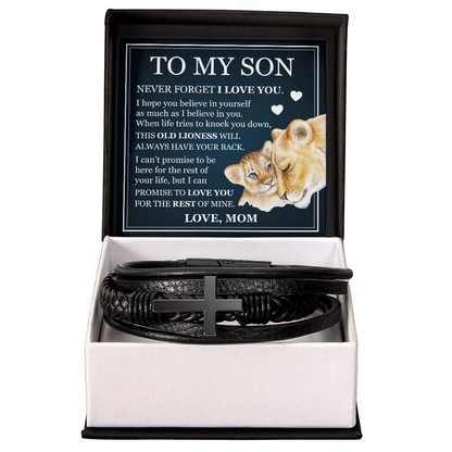 To My Son Men's Cross Bracelet - "Never Forget I Love You"