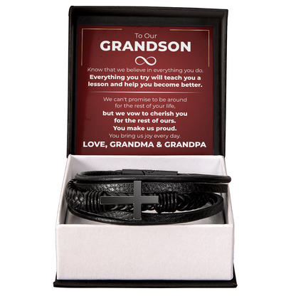 Men's Cross Bracelet - To My Grandson "You Make Us Proud"