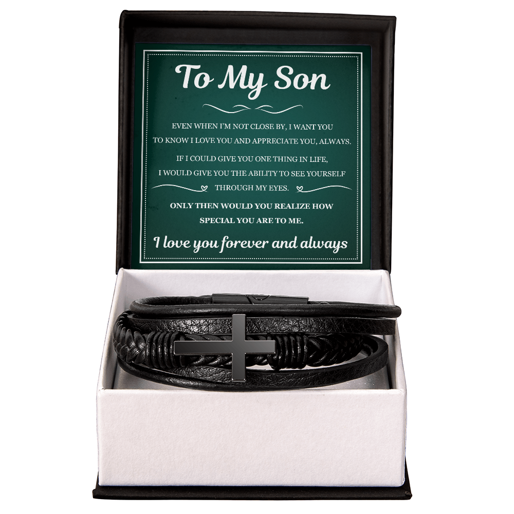 To My Son Men's Cross Bracelet -"Special You Are to Me"