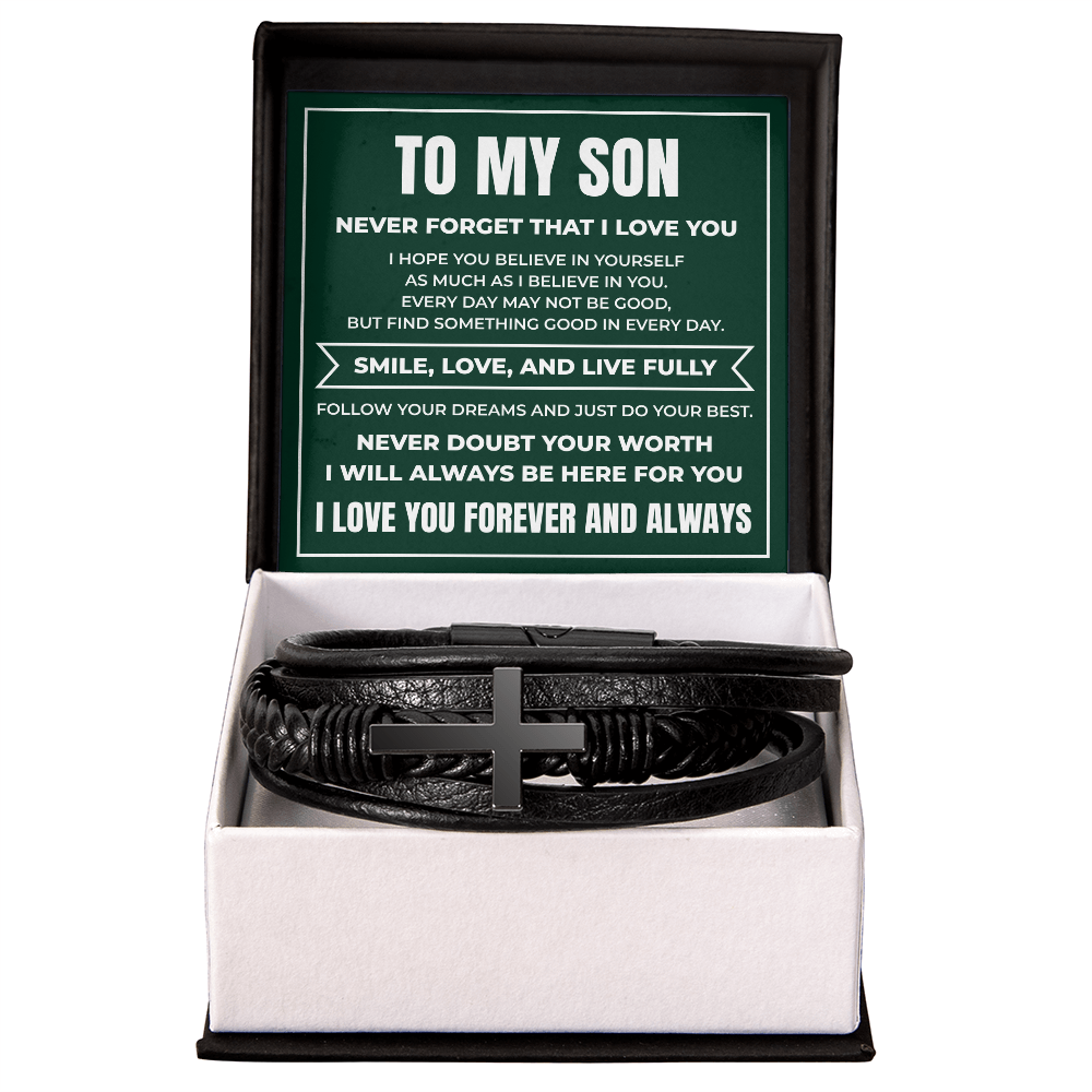 Men's Cross Bracelet - To My Son "Never Doubt Your Worth"