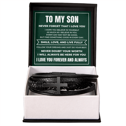 Men's Cross Bracelet - To My Son "Never Doubt Your Worth"