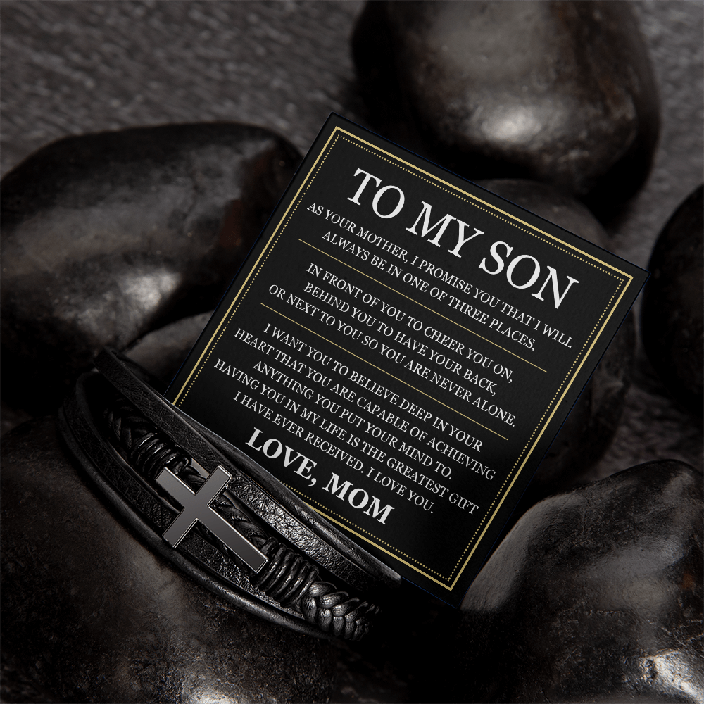 Men's Cross Bracelet - To My Son "Believe Deep In Your Heart"