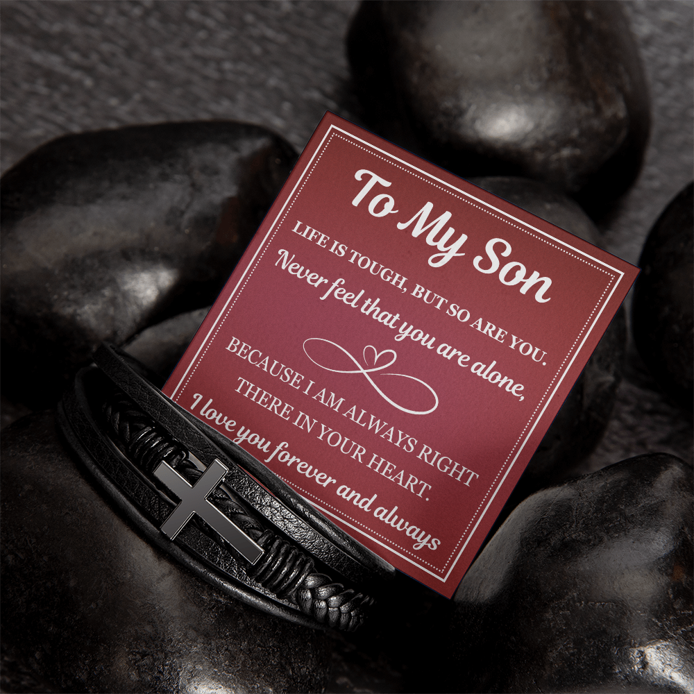 Men's Cross Bracelet - To My Son “Life Is Tough, But So Are You”