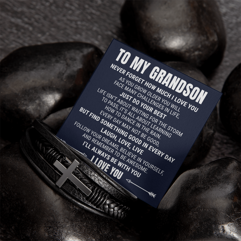 Men's Cross Bracelet - To My Grandson "Never Forget How Much I Love You"