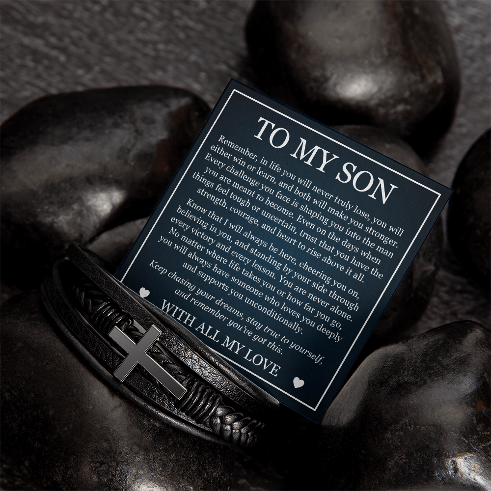 Men's Cross Bracelet - To My Son "Keep Chasing Your Dreams"