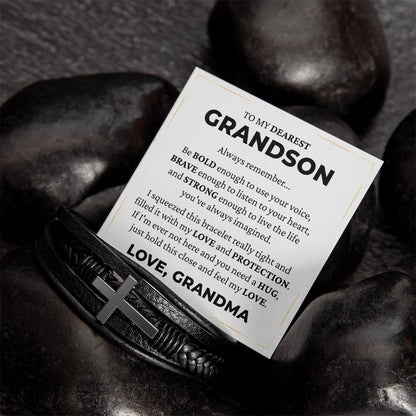 Men's Cross Bracelet - To My Dearest Grandson "Feel My Love"