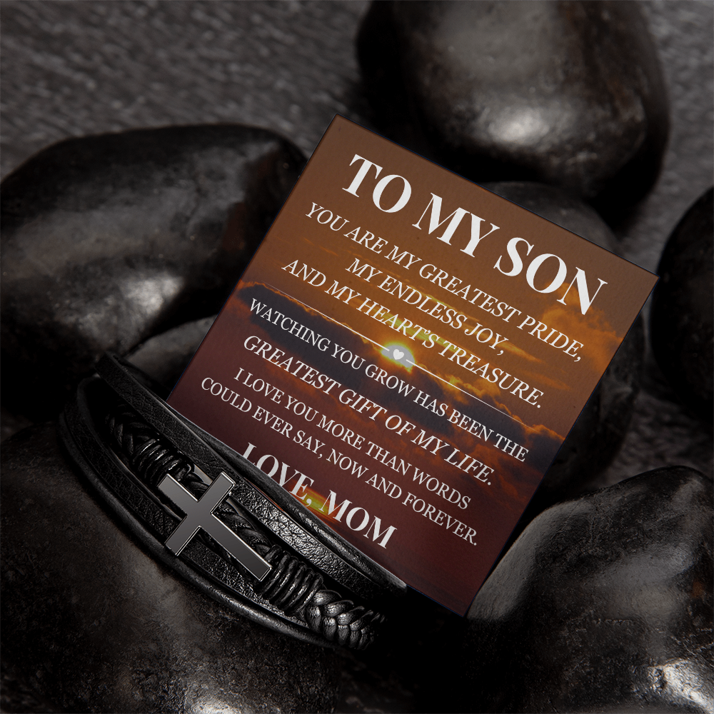 Men's Cross Bracelet - To My Son "Greatest Gift of My Life"