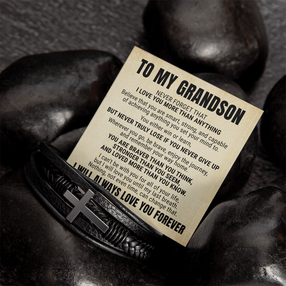 Men's Cross Bracelet - To My Grandson "I Love You More Than Anything"