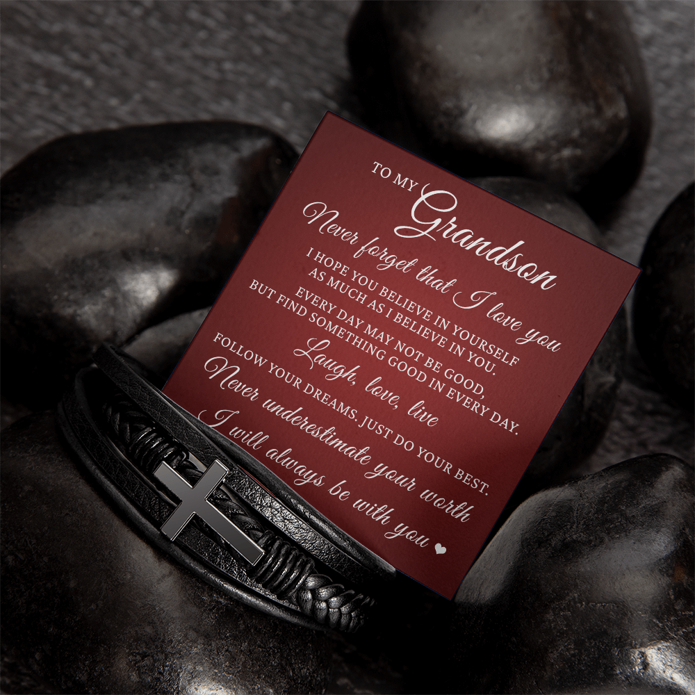 Men's Cross Bracelet - To My Grandson "Just Do Your Best"