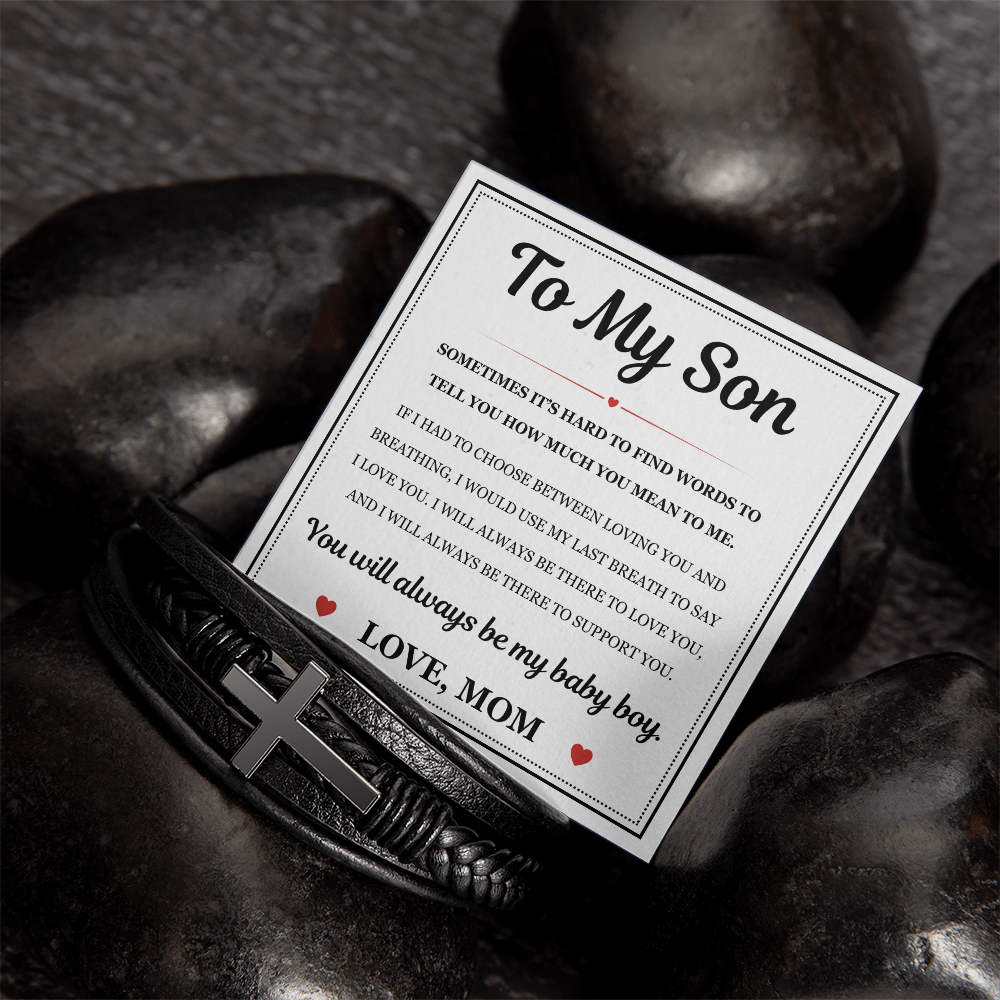 To My Son Men's Cross Bracelet - "How Much You Mean To Me"