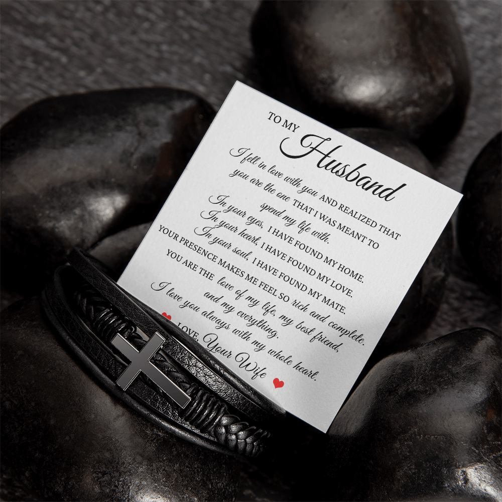 Men's Cross Bracelet - To My Husband "You Are The Love of My Life"