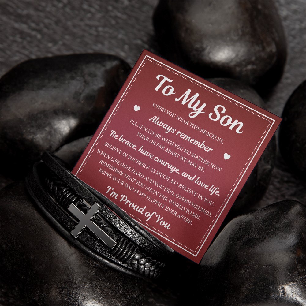 To My Son Men's Cross Bracelet -"I'm Proud of You"