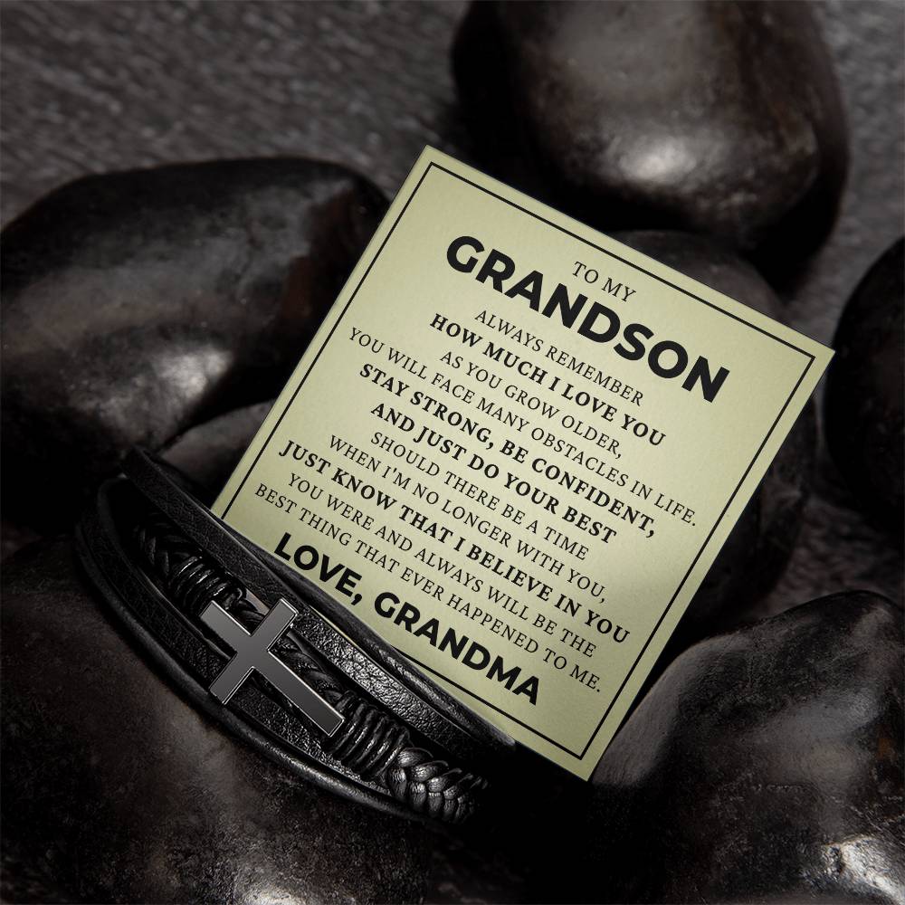 Men's Cross Bracelet - To My Grandson "Just Do Your Best"
