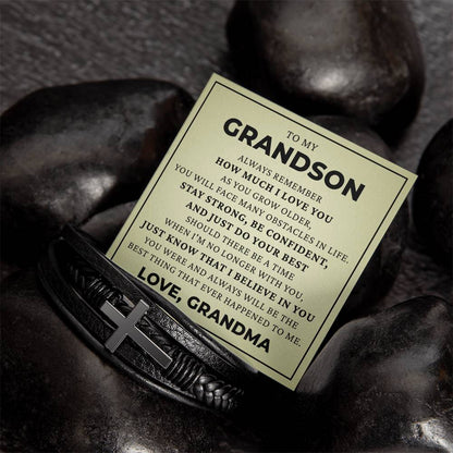 Men's Cross Bracelet - To My Grandson "Just Do Your Best"