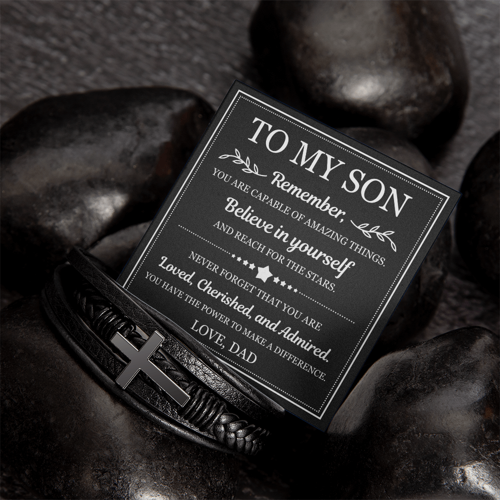 To My Son Men's Cross Bracelet - "Believe in Yourself"