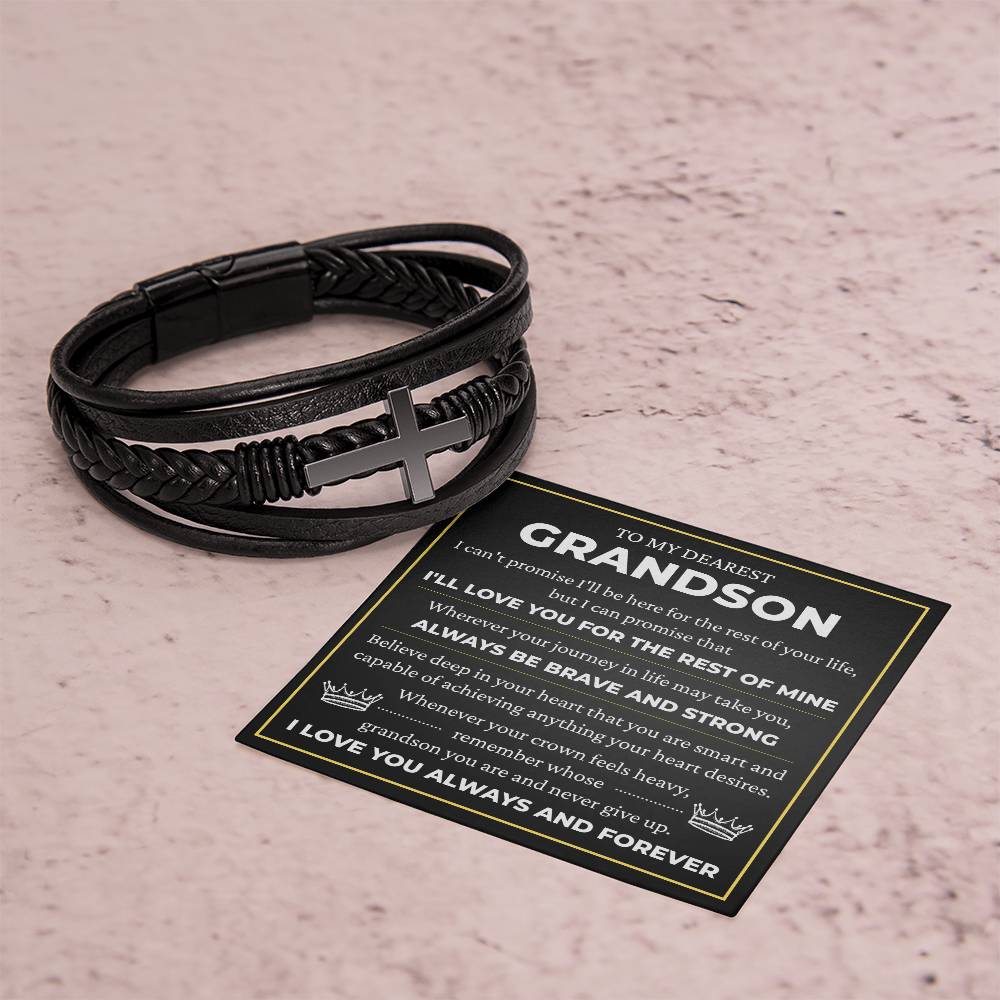Men's Cross Bracelet - To My Dearest Grandson "I'll Love You For The Rest of Mine"