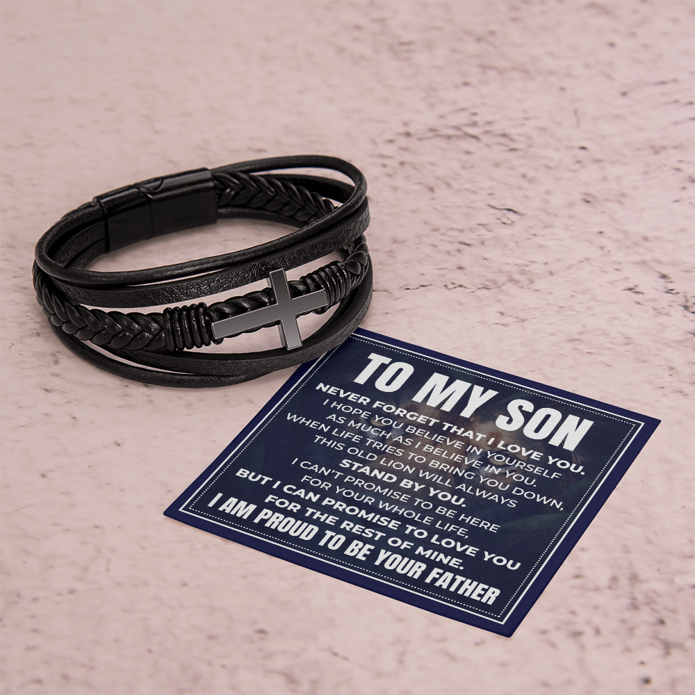 Men's Cross Bracelet - To My Son "I Am Proud To Be Your Father"