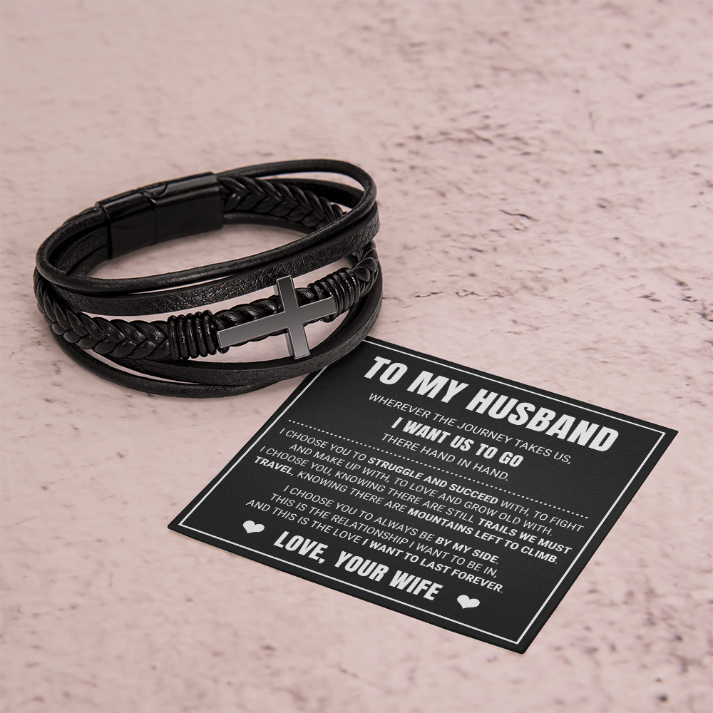 Men's Cross Bracelet - To My Husband "I Choose You"