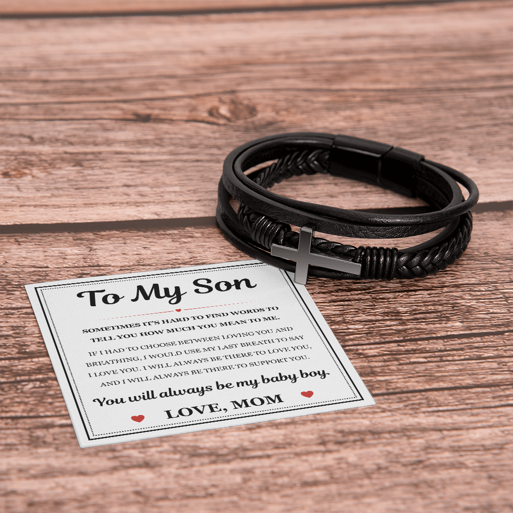To My Son Men's Cross Bracelet - "How Much You Mean To Me"