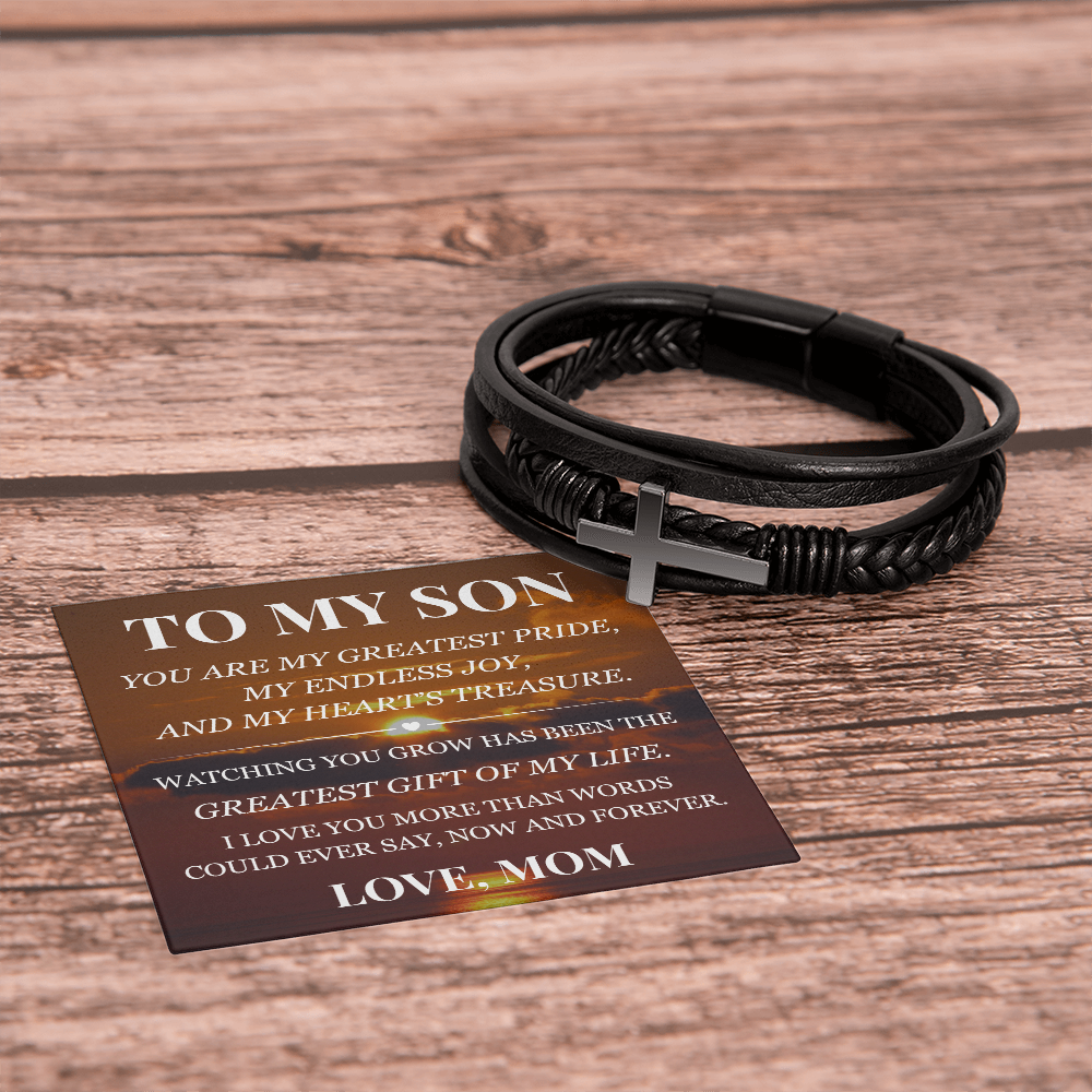 Men's Cross Bracelet - To My Son "Greatest Gift of My Life"