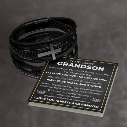 Men's Cross Bracelet - To My Dearest Grandson "I'll Love You For The Rest of Mine"