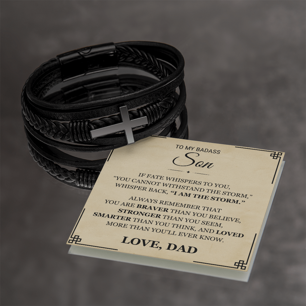 Men's Cross Bracelet - To My Badass Son