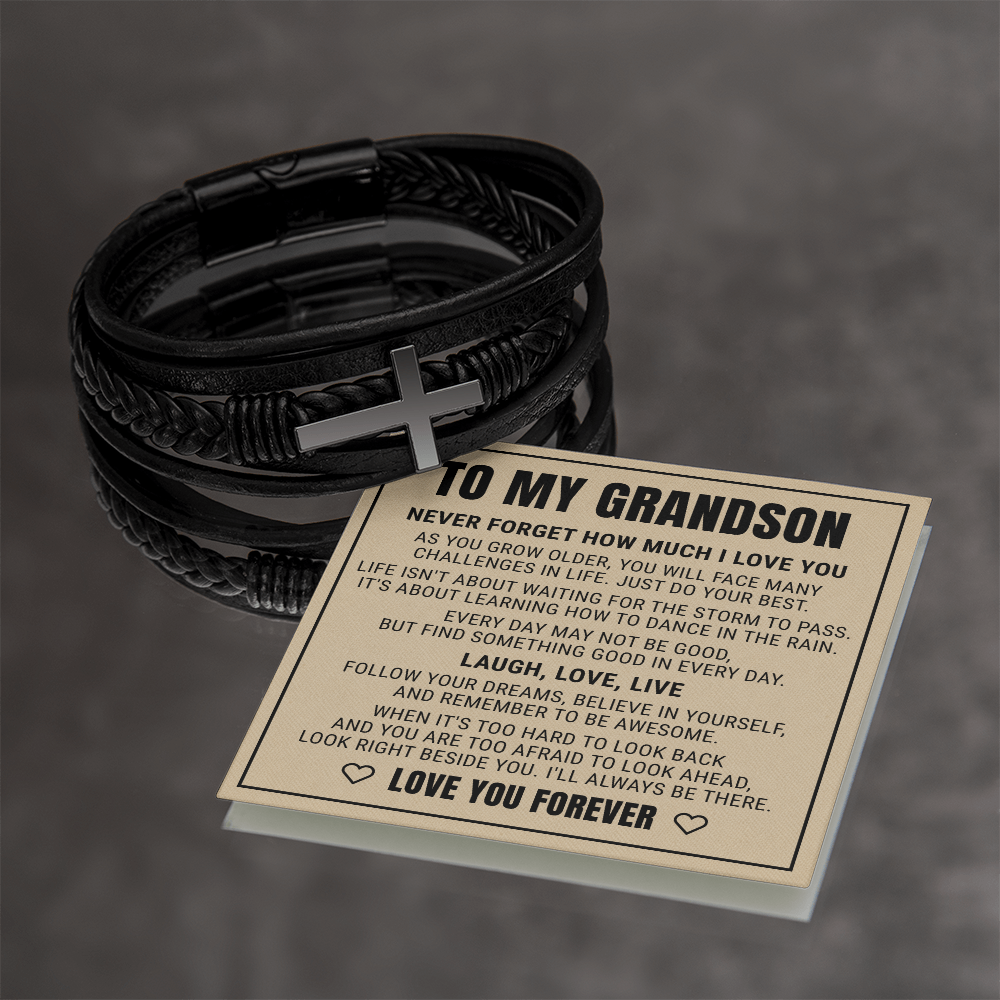 Men's Cross Bracelet - To My Grandson "Follow Your Dreams"