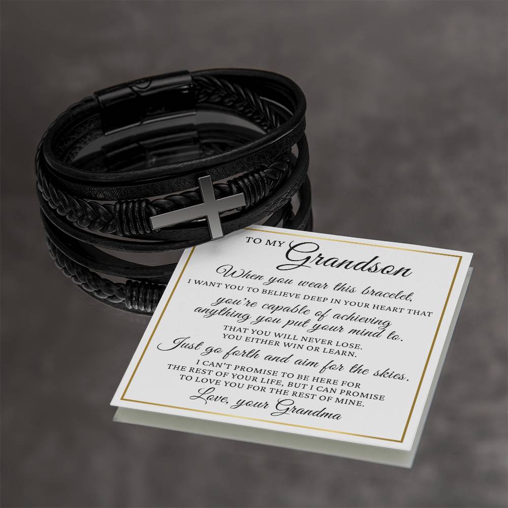 Men's Cross Bracelet - To My Grandson "Just Go Forth and Aim for The Skies"