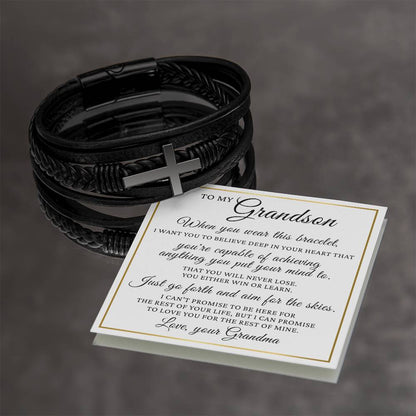 Men's Cross Bracelet - To My Grandson "Just Go Forth and Aim for The Skies"