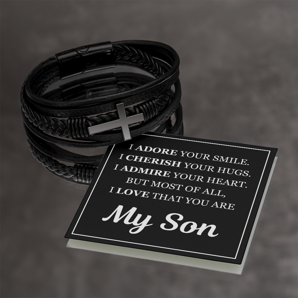 Men's Cross Bracelet - To My Son "I Adore Your Smile"