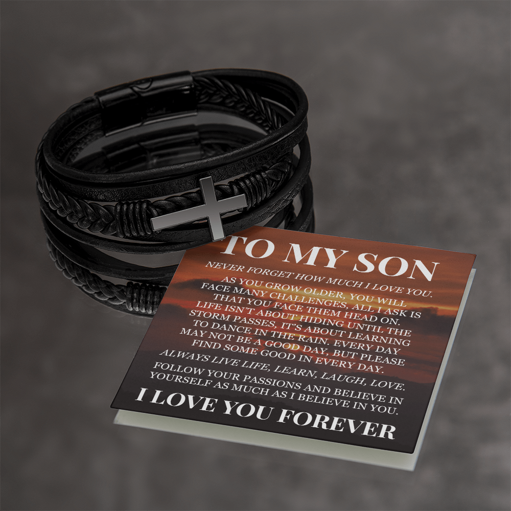 Men's Cross Bracelet - To My Son "I Love You Forever"