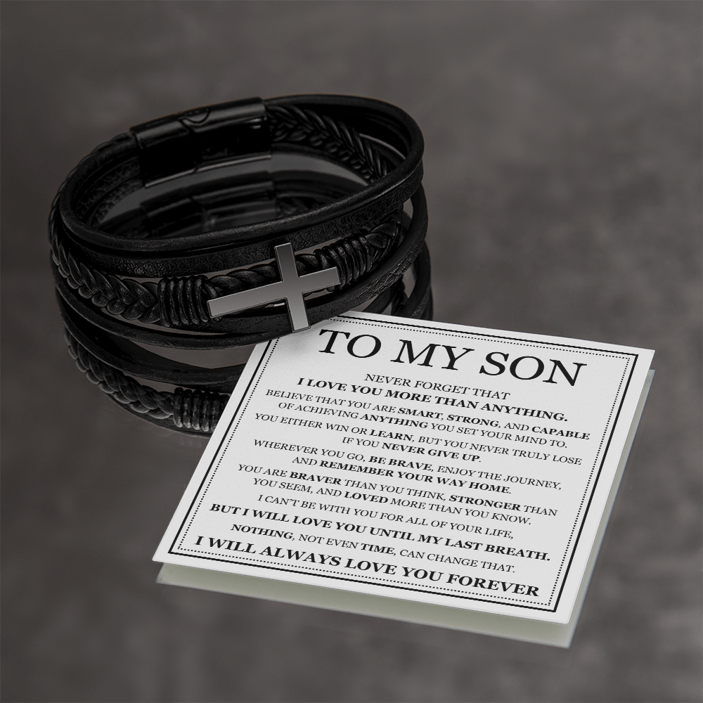 To My Son Men's Cross Bracelet -"I Love You More Than Anything"