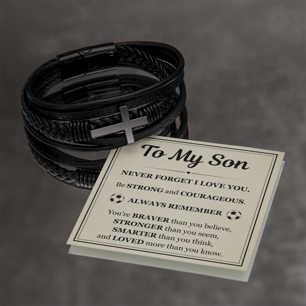 To My Son Men's Cross Bracelet - "Never Forget I Love You"