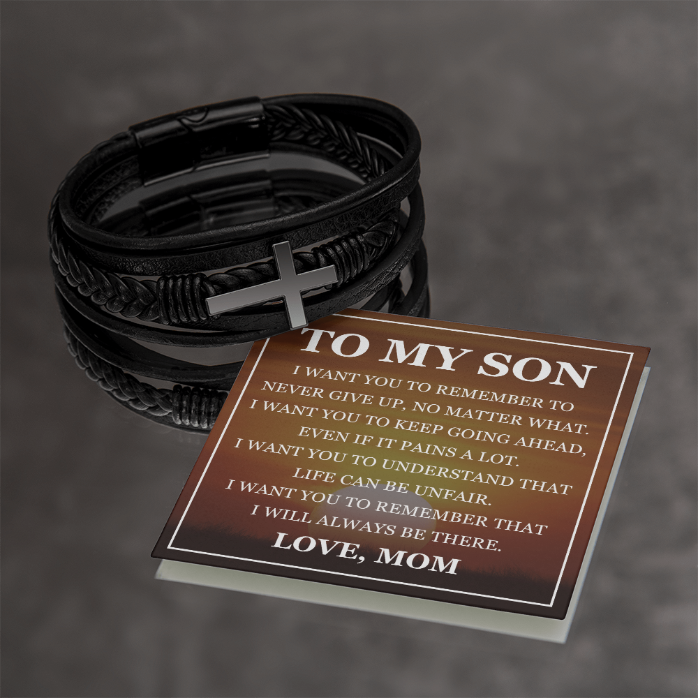 Cross Bracelet - To My Son "Never Give Up"