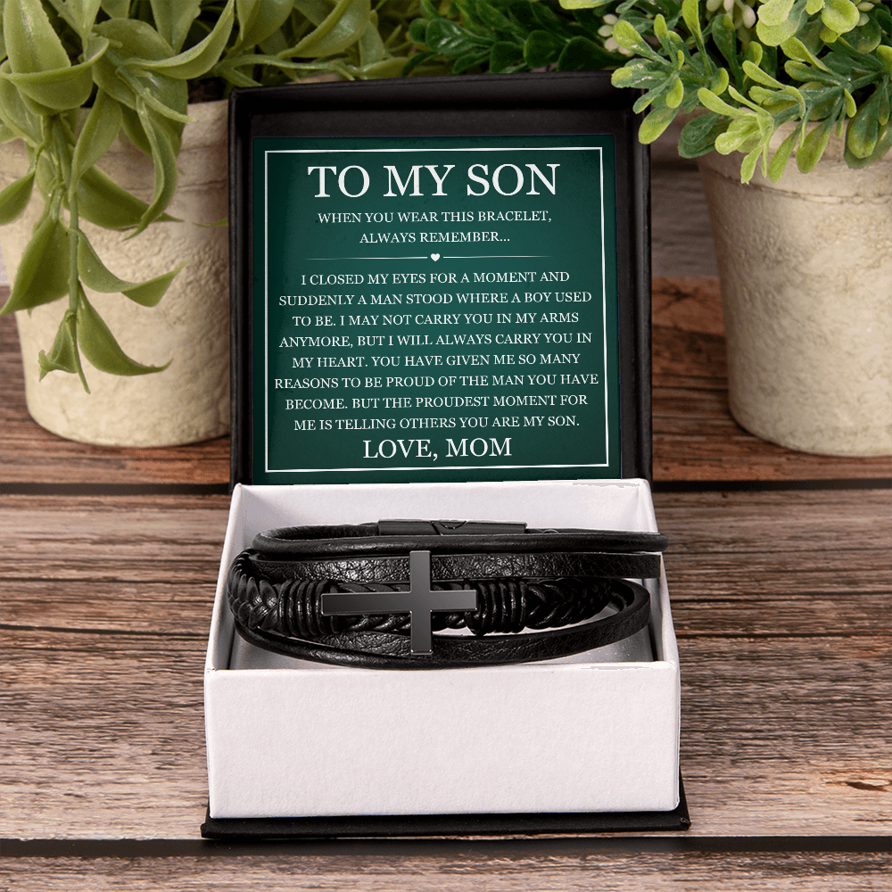 Men's Cross Bracelet - To My Son "Always Remember"