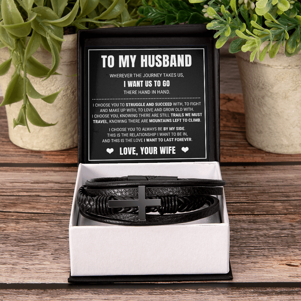Men's Cross Bracelet - To My Husband "I Choose You"