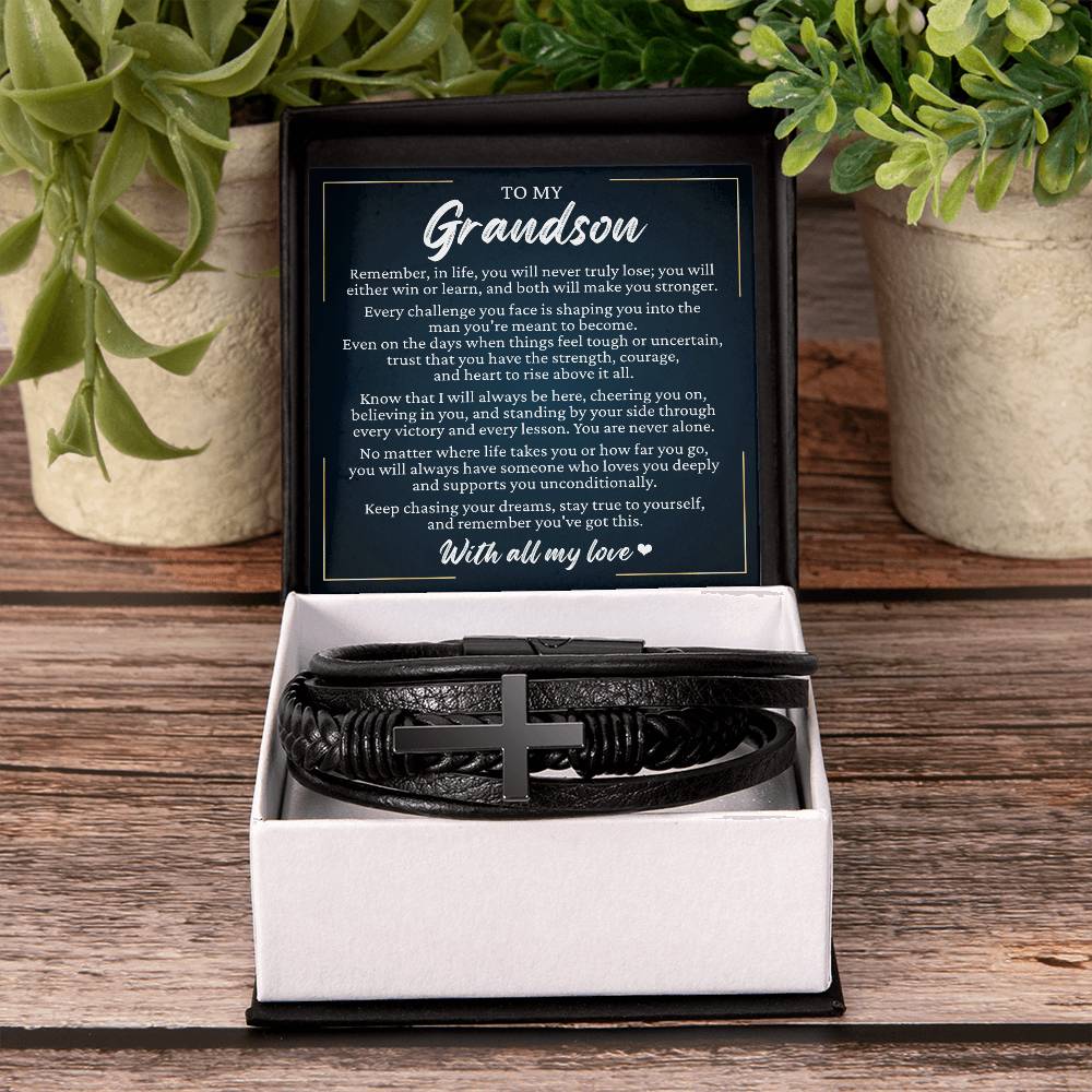 Men's Cross Bracelet - To My Grandson "Stay True To Yourself"
