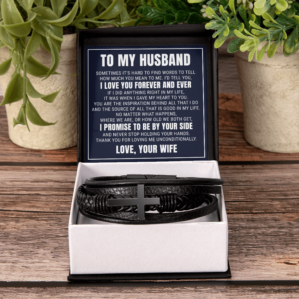Men's Cross Bracelet - To My Husband "I Promise To Be By Your Side"