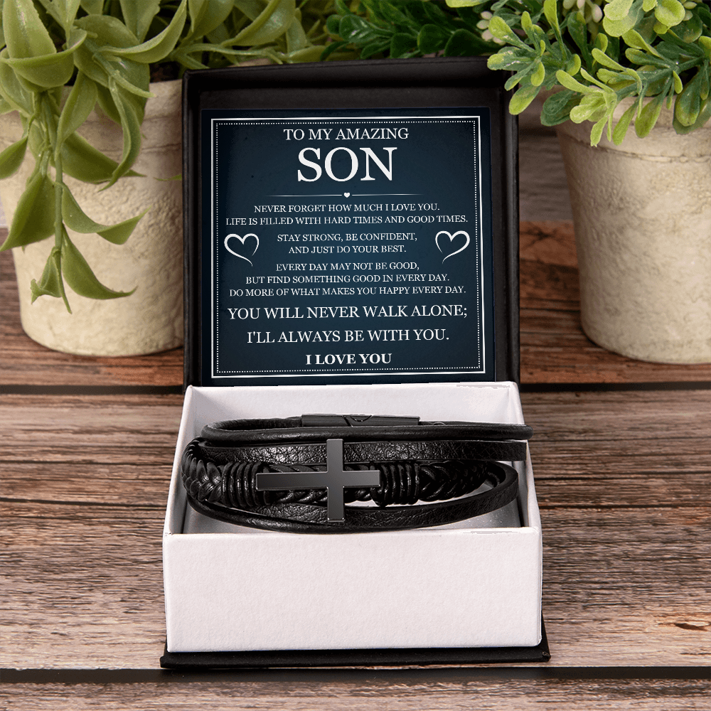 To My Son  Men's Cross Bracelet - "I'll Always Be With You"
