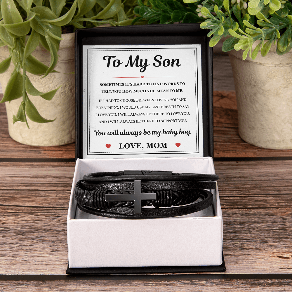 To My Son Men's Cross Bracelet - "How Much You Mean To Me"