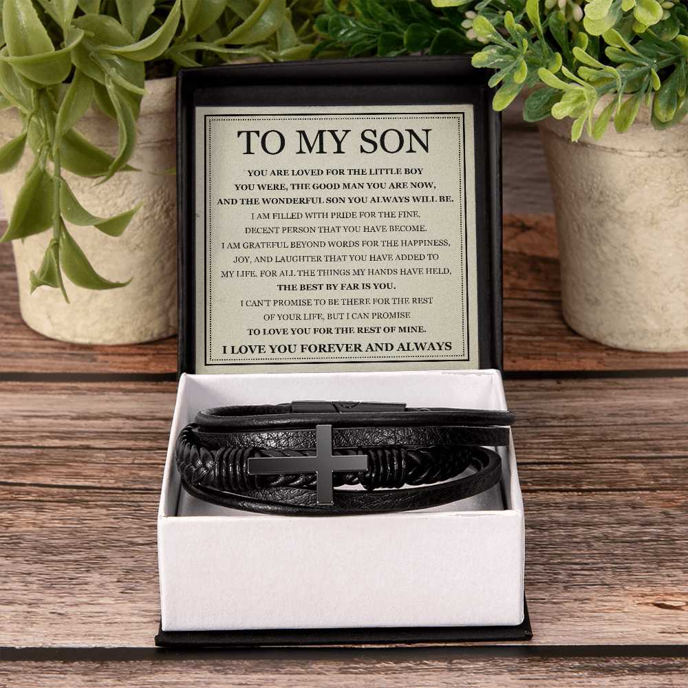 To My Son Men's Cross Bracelet -"You Are Loved"